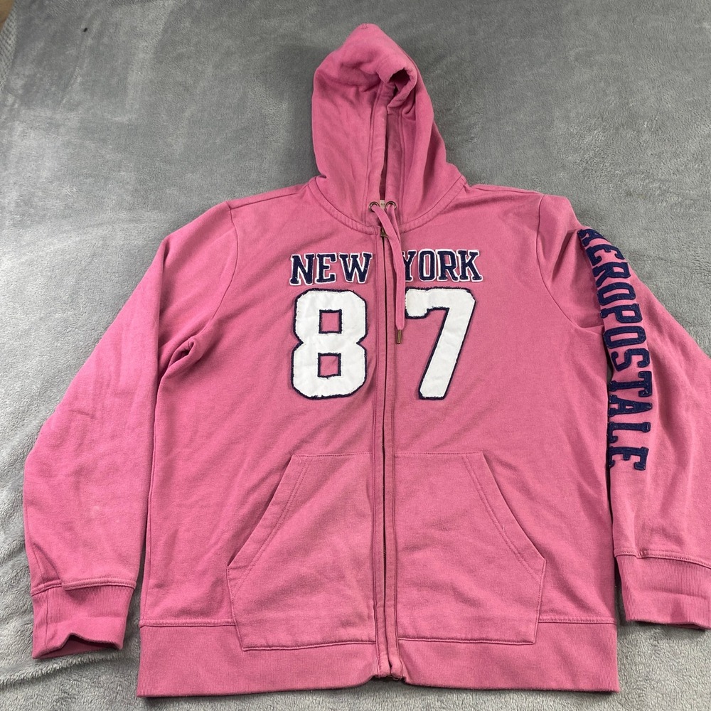Aeropostale Mens XL Y2K Pink New York 87 Graphic Full Zip Hoodie Sweatshirt 5438